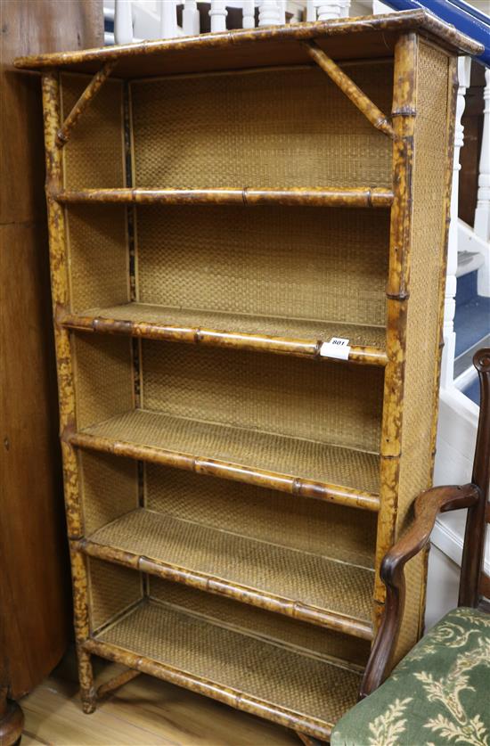 A Victorian bamboo open fronted bookcase 2ft 7in. H.5ft.
